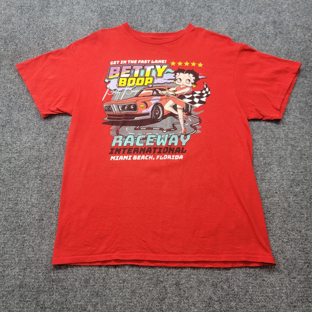 Betty Boop Raceway International Miami Beach Florida Red Graphic T-Shirt Large